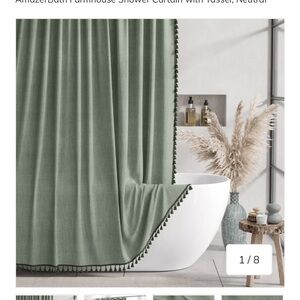 NWOT Green Shower Curtain with Tassel detail at bottom. Wrinkle free.